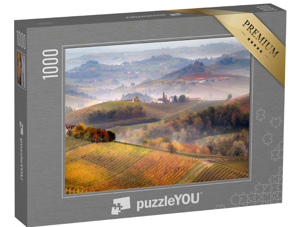 puzzle 1000 dílků „Východ slunce nad Barolem a mlha v oblasti Langhe“