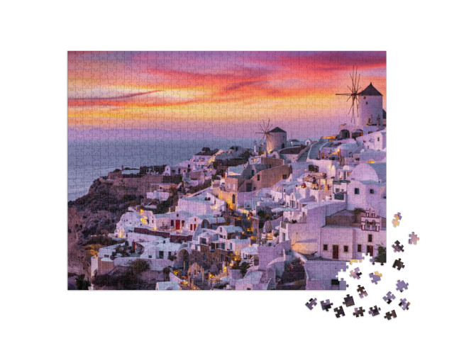 puzzle 1000 dílků „Vesnice Oía na ostrově Santorini, Řecko“