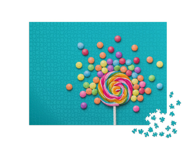puzzle 1000 dílků „Sladká lízátka a barevné Smarties“