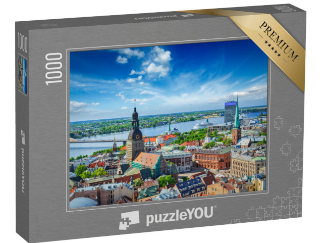 puzzle 1000 dílků „Letecký pohled na centrum Rigy z kostela svatého Petra, Riga, Lotyšsko“