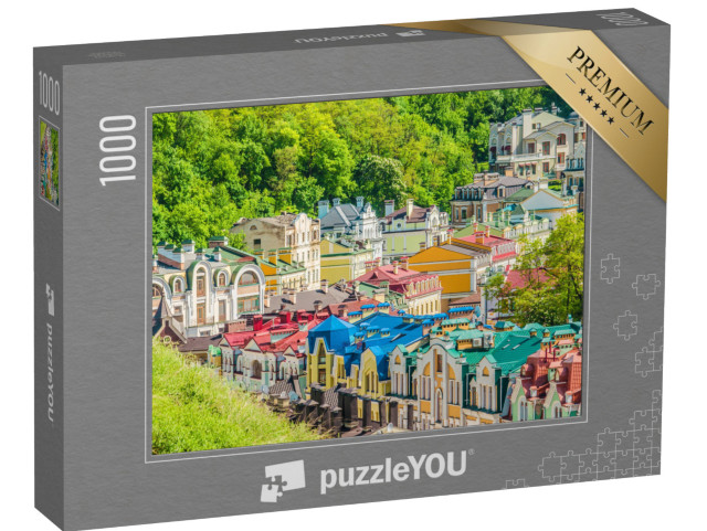 puzzle 1000 dílků „Barevné domy, Kyjev, Ukrajina“