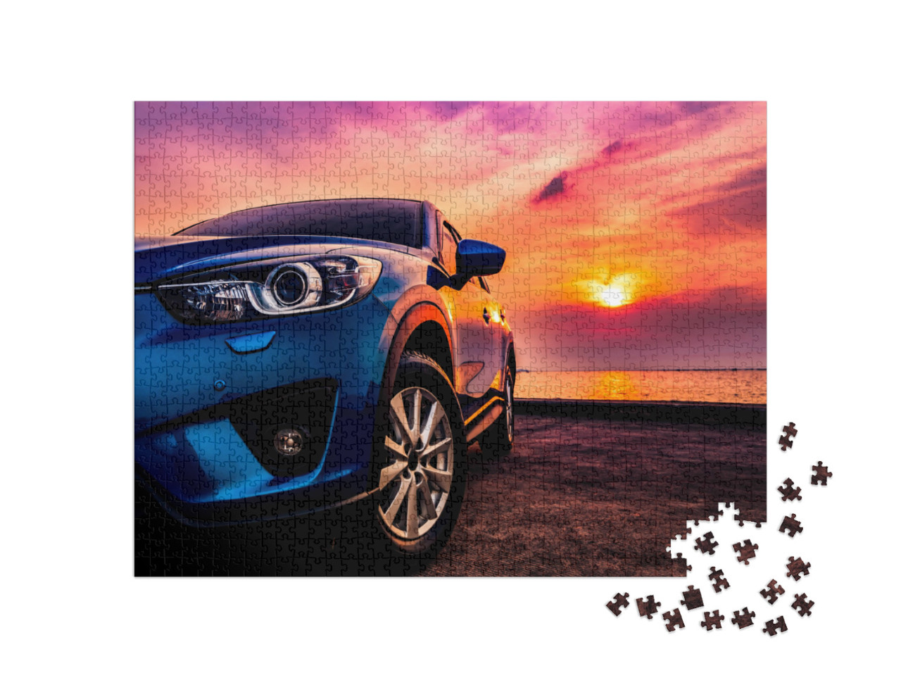 puzzle 1000 dílků „Parkoviště na pláži při západu slunce“