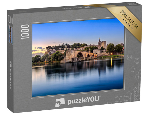 puzzle 1000 dílků „Avignonský most s papežským palácem a Rhônou, východ slunce, Francie“