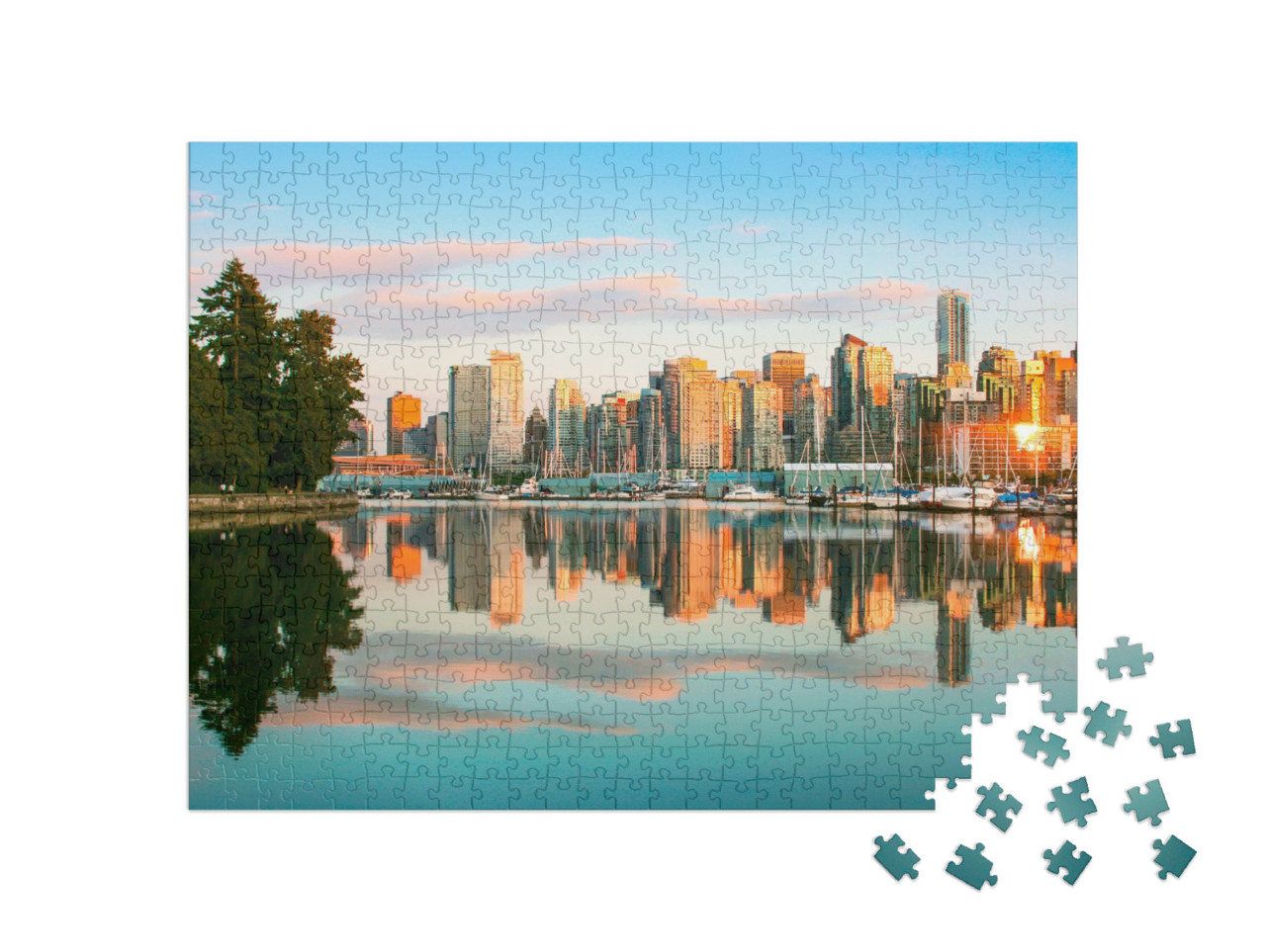 puzzle 500 dílků „Vancouver při západu slunce, Britská Kolumbie, Kanada“
