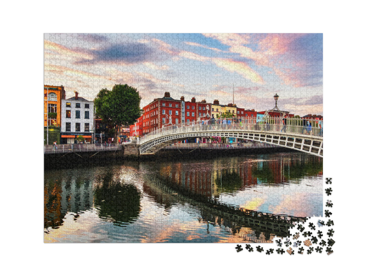 puzzle 2000 dílků „Krásný západ slunce u mostu Ha'penny Bridge, Dublin, Irsko“