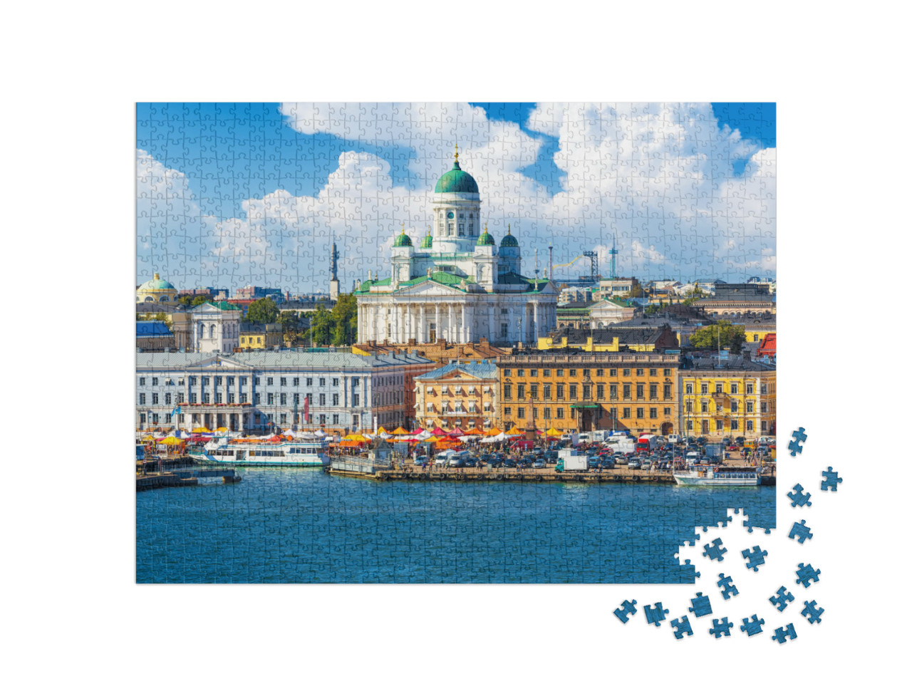 puzzle 1000 dílků „Letní panorama na starém městském molu v Helsinkách, Finsko“