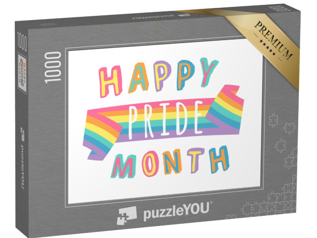 puzzle 1000 dílků „Ploché ilustrace Duha a text. Kreslená hrdost“