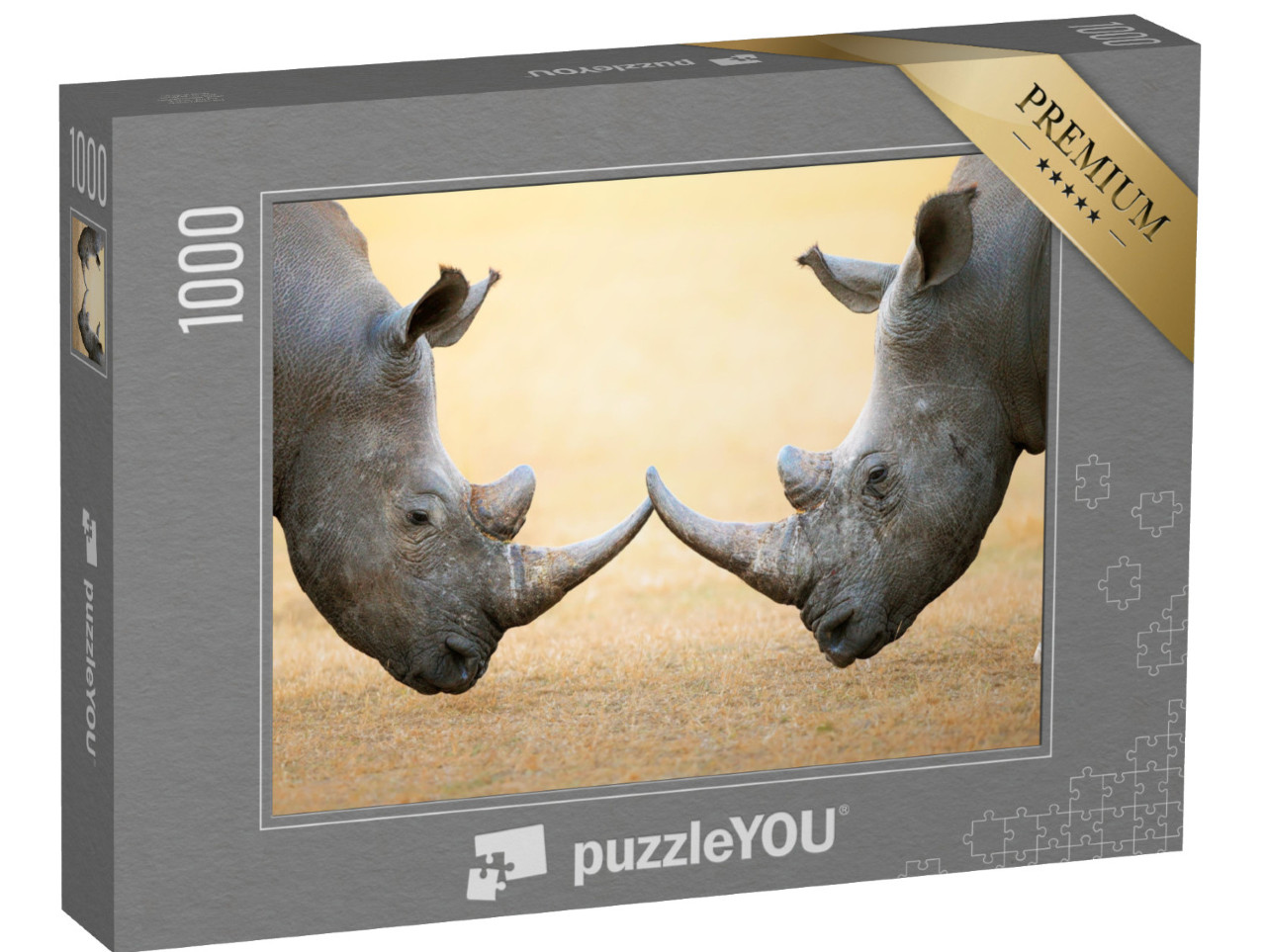 puzzle 1000 dílků „Bílí nosorožci, hlava na hlavě - Krugerův národní park, Jihoafrická republika“