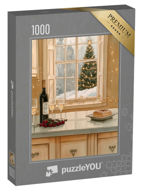 puzzle 1000 dílků „Vánoční pochoutky: Víno a dort“