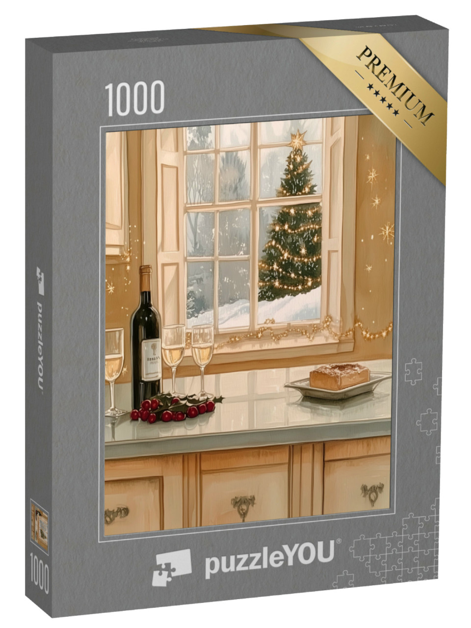 puzzle 1000 dílků „Vánoční pochoutky: Víno a dort“