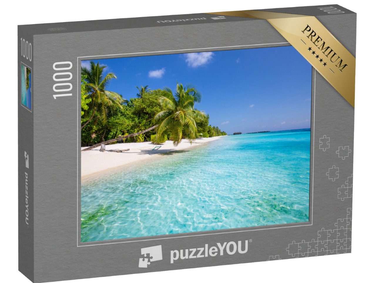 puzzle 1000 dílků „Letní krajina: tropická pláž s houpací sítí“