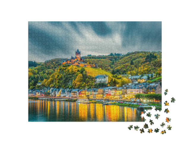 puzzle 1000 dílků „Zámek Reichsburg a město Cochem na romantické řece Mosele“