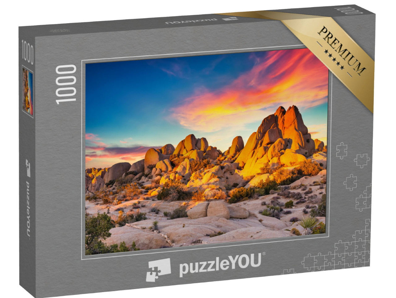 puzzle 1000 dílků „Skály v záři zapadajícího slunce, Národní park Joshua Tree, Kalifornie“