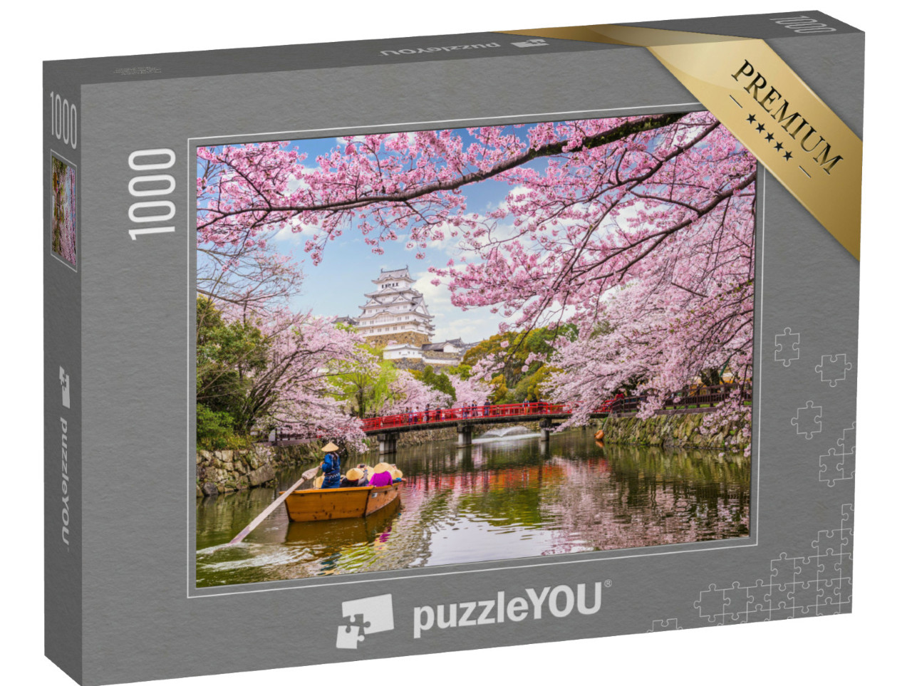 puzzle 1000 dílků „Majestátní hrad s výhledem na město Himedži v období třešňových květů v Japonsku“