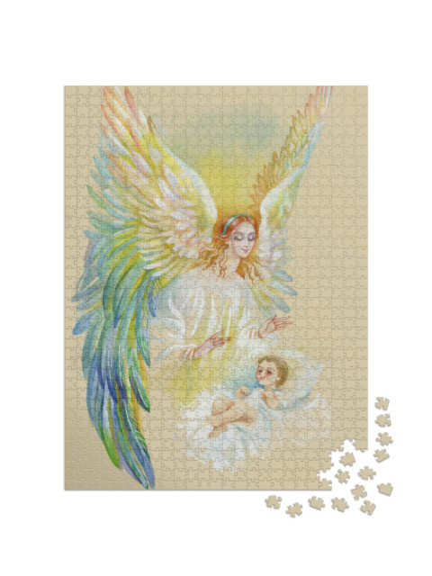 puzzle 1000 dílků „Anděl s křídly letí nad dítětem“