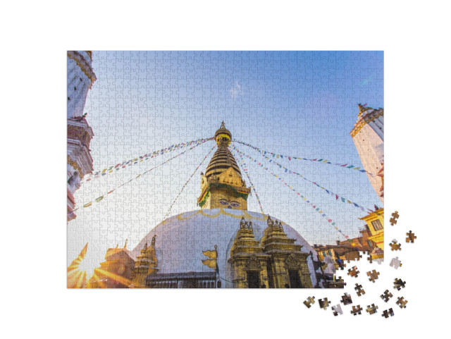 puzzle 1000 dílků „Zlaté světlo u opičího chrámu Swayambhunath, Káthmándú, Nepál“