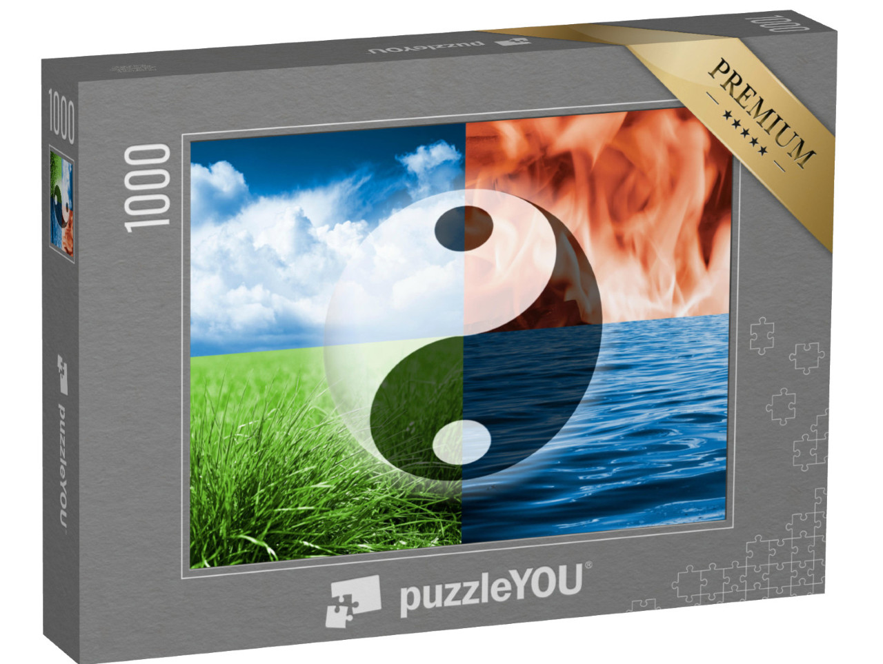 puzzle 1000 dílků „Míč Yinyang proti čtyřem prvkům“