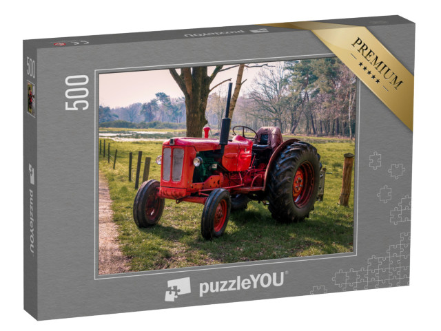 puzzle 500 dílků „Červený historický traktor v Drenthe u Havelte“