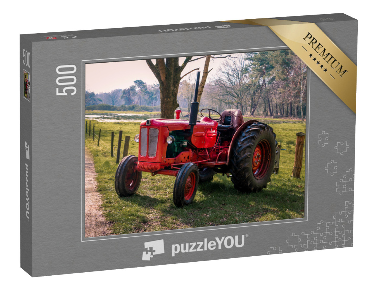 puzzle 500 dílků „Červený historický traktor v Drenthe u Havelte“