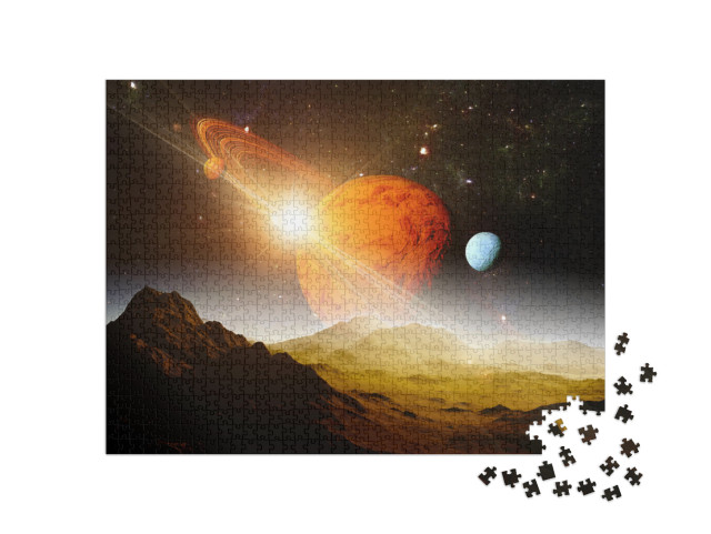 puzzle 1000 dílků „Pohled na planety a vesmír z povrchu Měsíce“