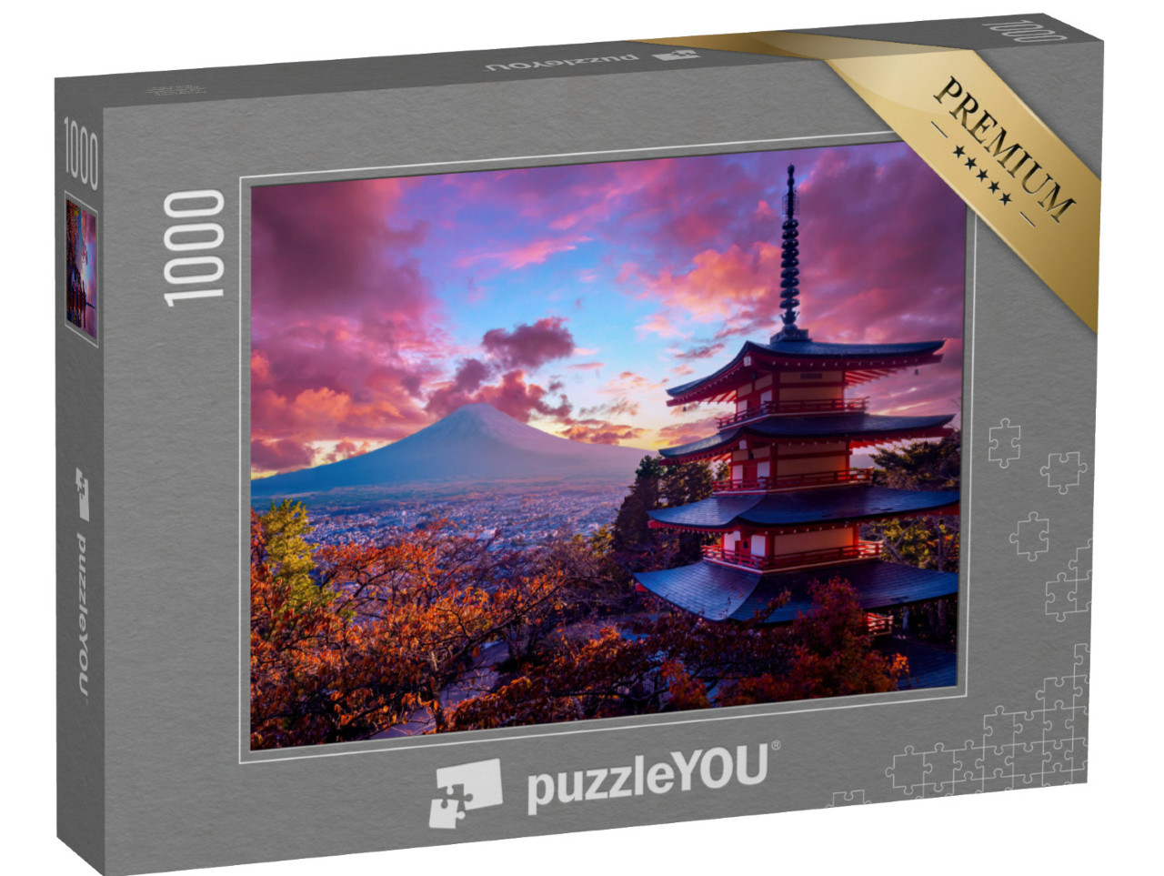 puzzle 1000 dílků „Krásný západ slunce, pagoda Chureito a hora Fudži, Japonsko“