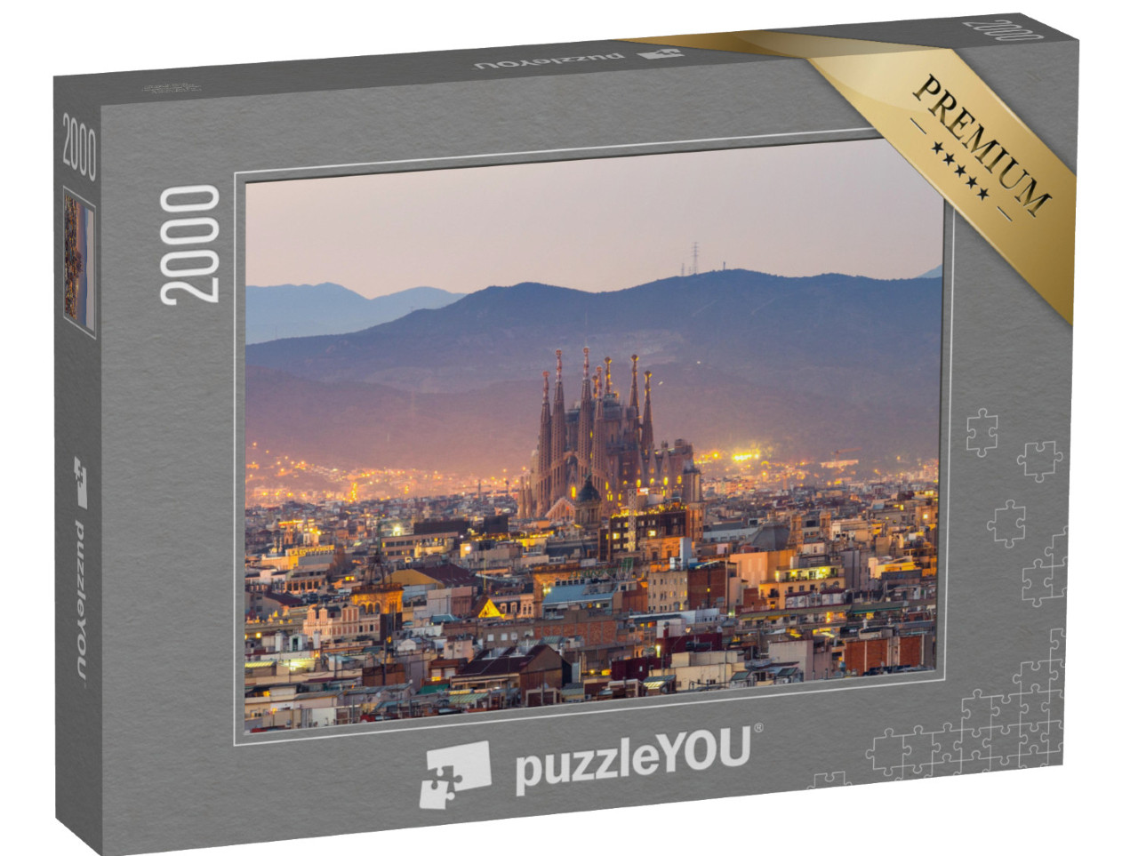 puzzle 2000 dílků „Barcelona a chrám Sagrada Familia za soumraku, Španělsko“