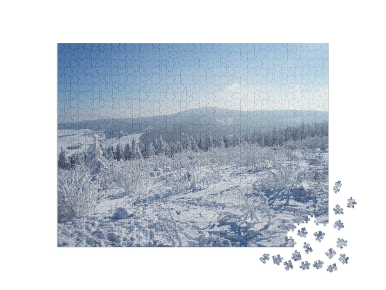puzzle 1000 dílků „Zimní Krušné hory v Sasku, Německo“