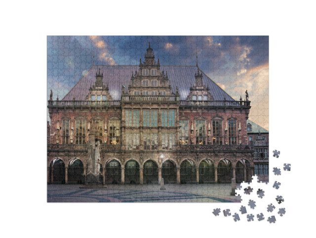 puzzle 1000 dílků „Tržní náměstí v Brémách za soumraku“