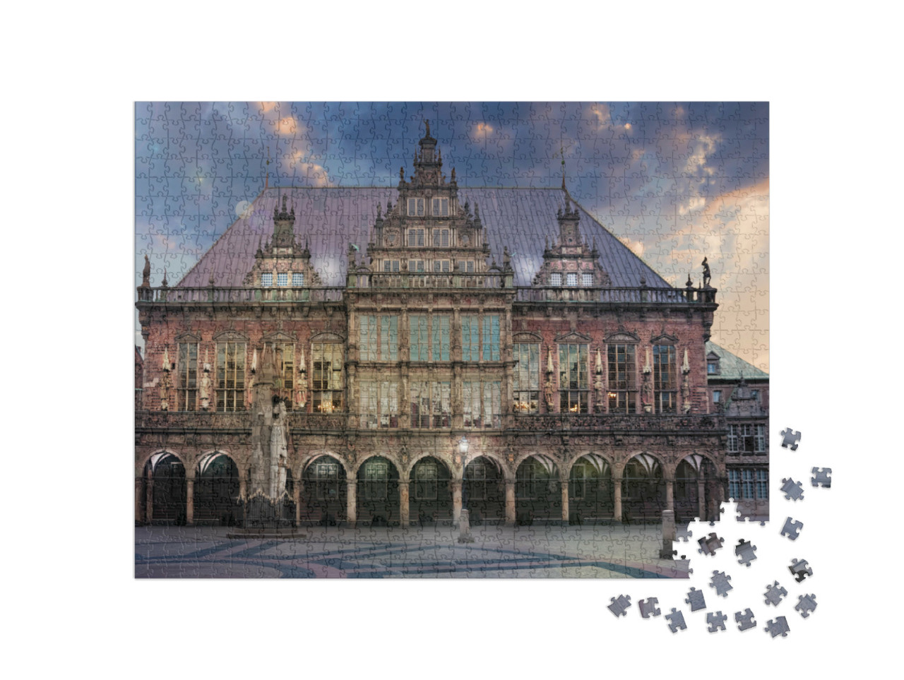 puzzle 1000 dílků „Tržní náměstí v Brémách za soumraku“