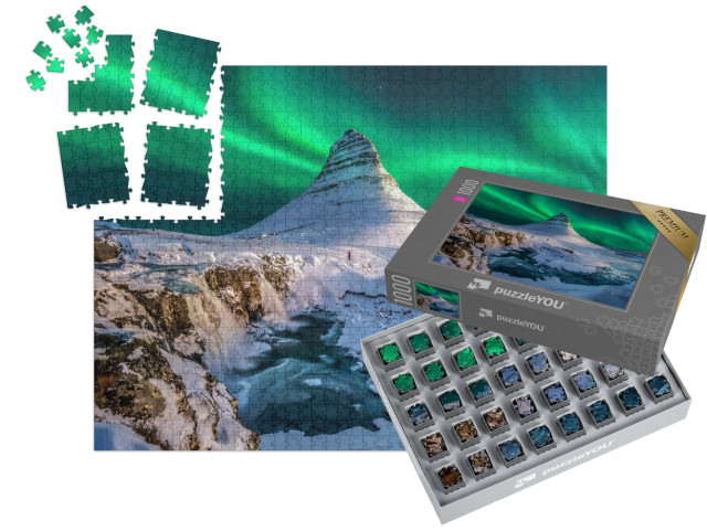 SMART SORTED® | Puzzle 1000 dílků „Polární záře nad horou Kirkjufell na Islandu“