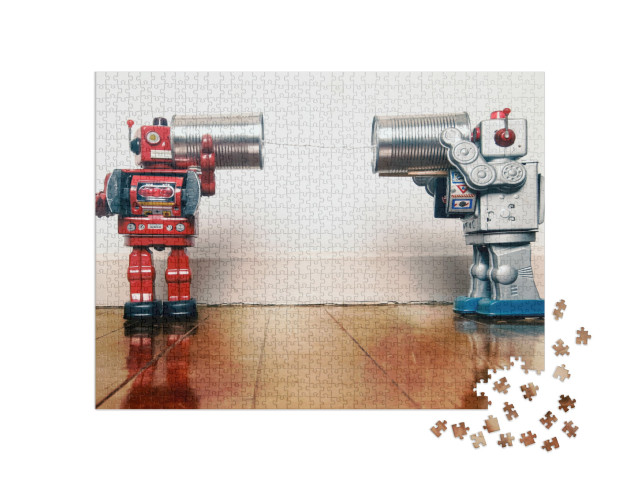 puzzle 1000 dílků „Retro roboti mluvící přes telefon“
