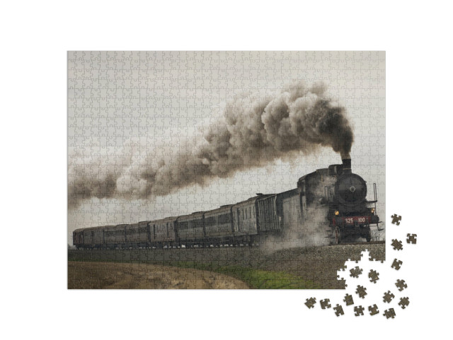 puzzle 1000 dílků „Starý černý parní vlak“