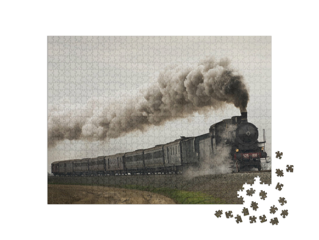 puzzle 1000 dílků „Starý černý parní vlak“