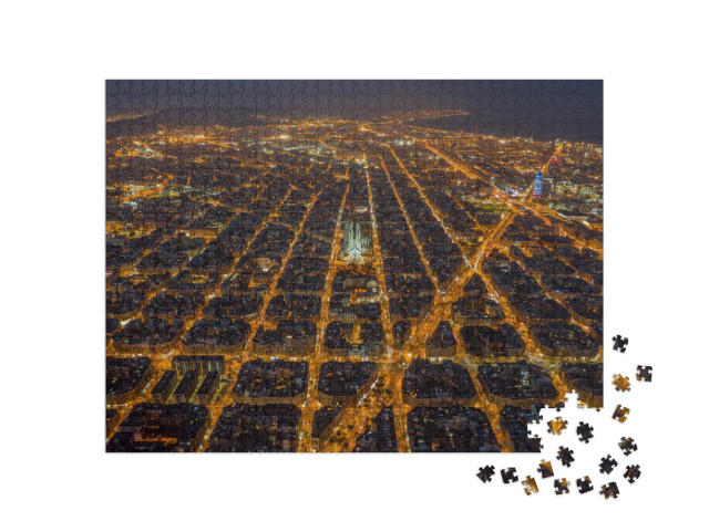 puzzle 1000 dílků „Barcelona v noci, Španělsko“