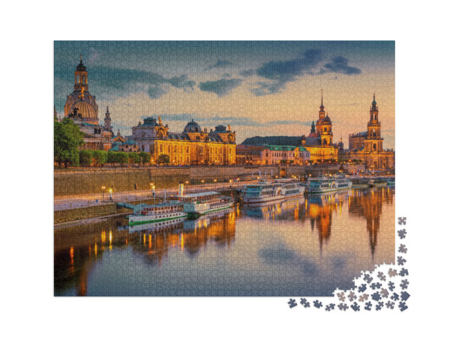 puzzle 2000 dílků „Drážďany na Labi: panorama města s Augustovým mostem, Sasko, Německo“