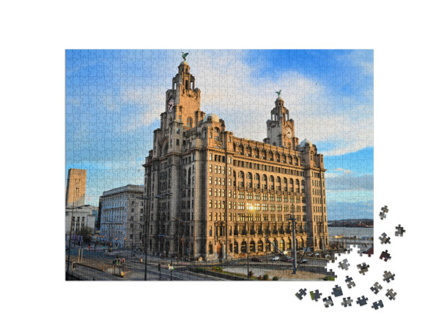 puzzle 1000 dílků „Budova Royal Liver v přístavišti Pierhead v Liverpoolu“