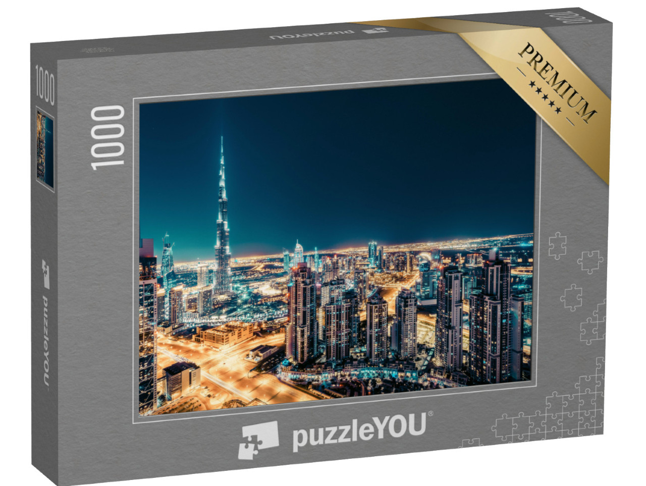 puzzle 1000 dílků „Panorama s osvětlenými mrakodrapy, Dubaj“