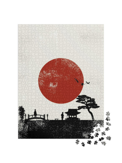 puzzle 1000 dílků „Plakát Japonsko krajina, vektor“
