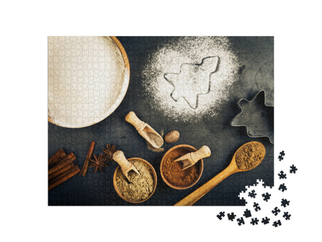 puzzle 1000 dílků „Vánoční pečení s moukou, skořicí, badyánem a cukrem“