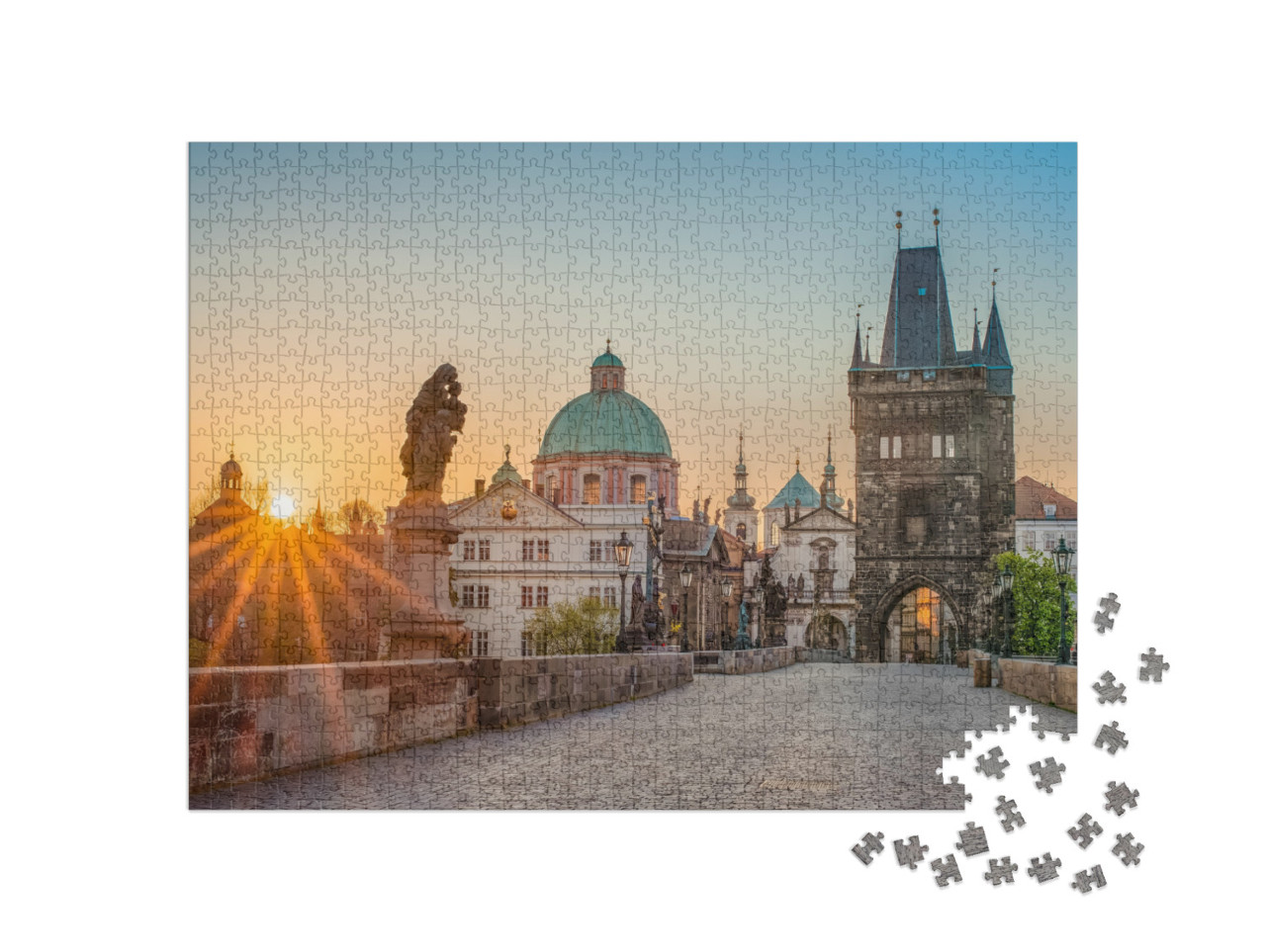 puzzle 1000 dílků „Východ slunce nad Karlovým mostem v Praze, Česká republika“