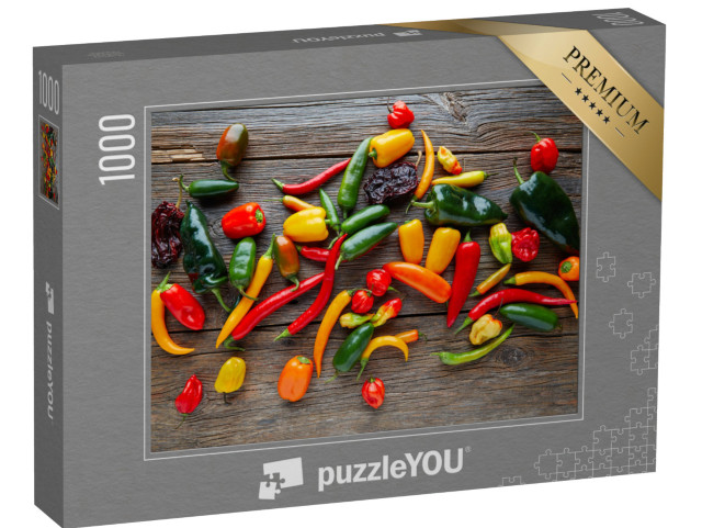 puzzle 1000 dílků „mexické pálivé papričky, jako jsou habanero, poblano, serrano, jalapeno.“