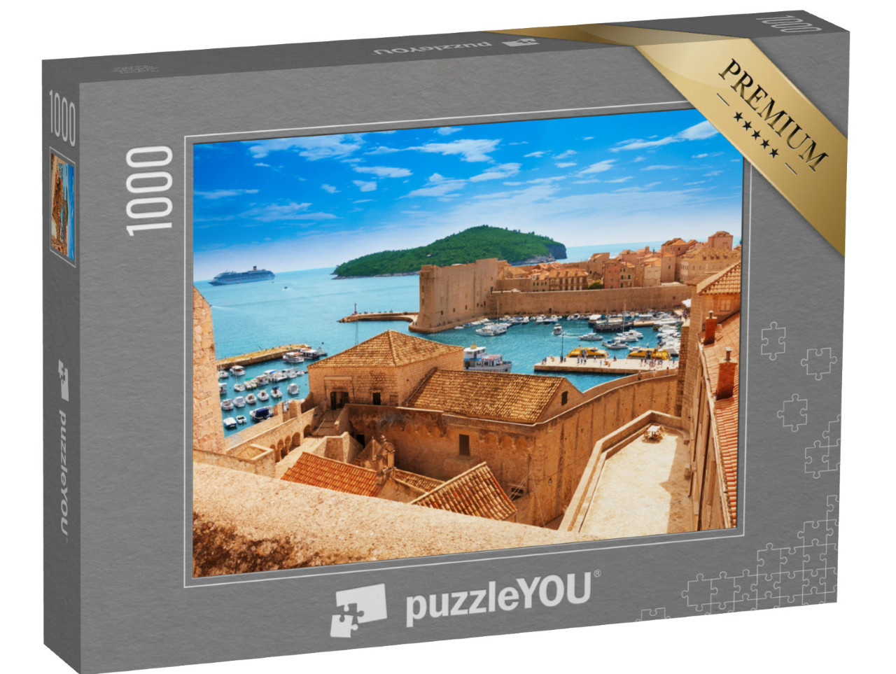 puzzle 1000 dílků „Dubrovnický přístav ze starých městských hradeb“