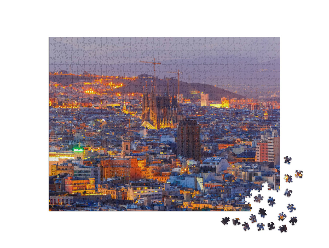 puzzle 1000 dílků „Barcelona s kopcem Lmontjuic v noci“