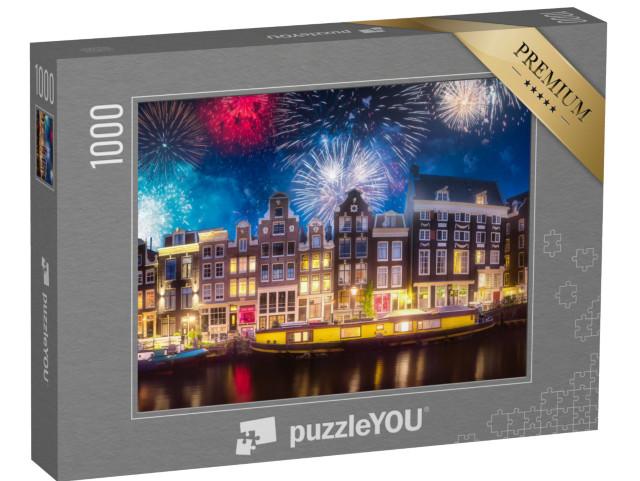 puzzle 1000 dílků „Velkolepý ohňostroj nad historickým centrem Amsterdamu, Nizozemsko“