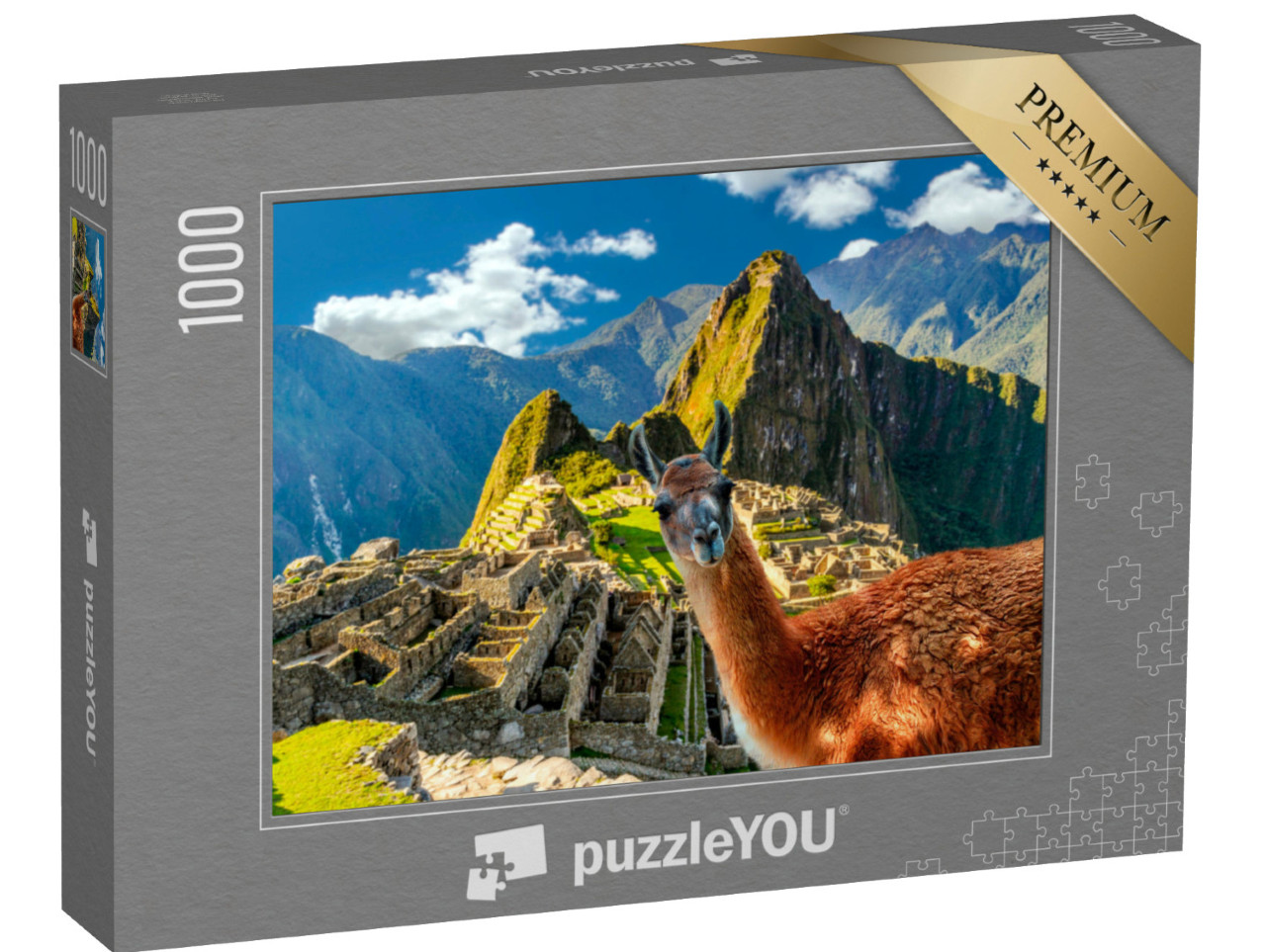 puzzle 1000 dílků „Lama stojící na vyhlídce Machu Picchu v Peru“