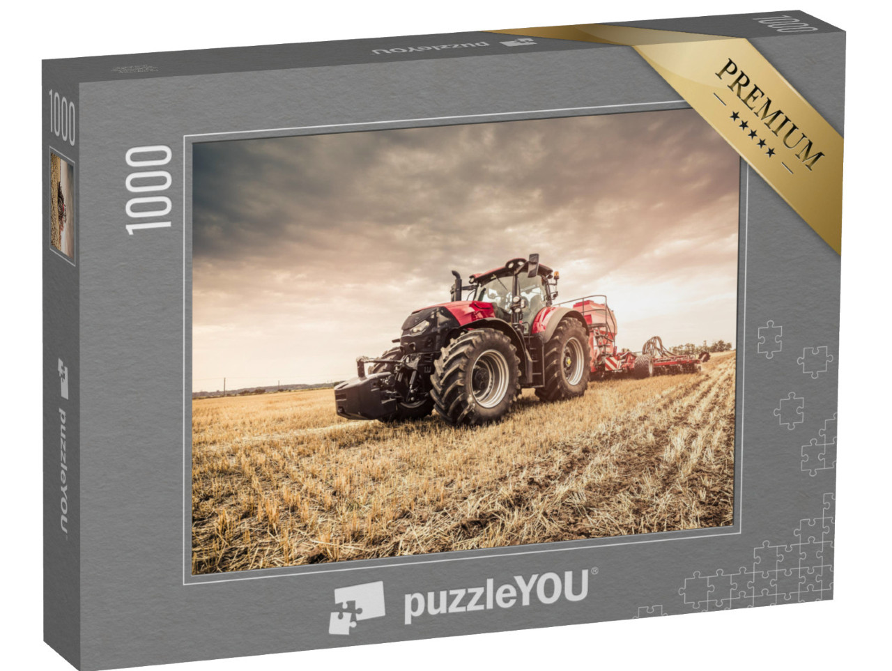 puzzle 1000 dílků „Červený traktor při práci na poli“