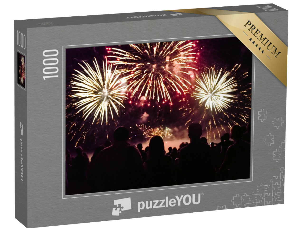 puzzle 1000 dílků „Dav lidí sleduje ohňostroj a slaví Nový rok...“