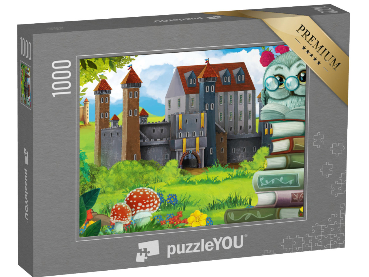 puzzle 1000 dílků „Zahradní scéna s lesními zvířaty a hradem“