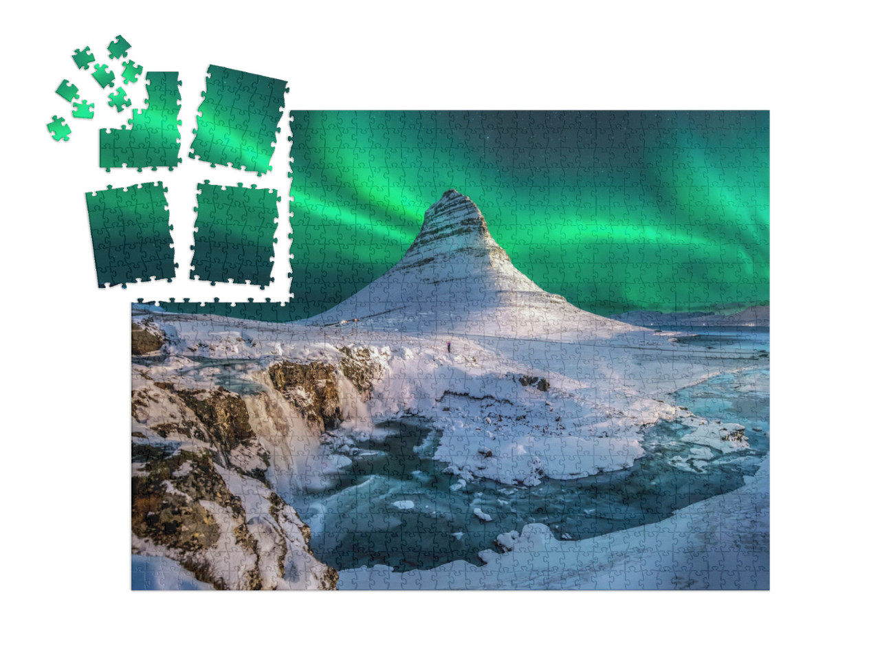 SMART SORTED® | Puzzle 1000 dílků „Polární záře nad horou Kirkjufell na Islandu“