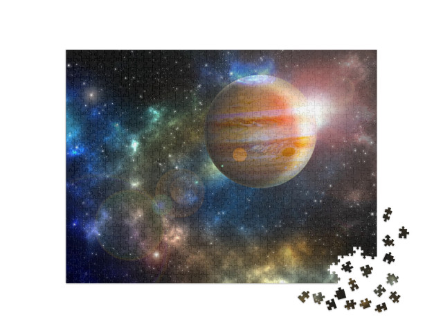 puzzle 1000 dílků „Planeta Jupiter v pestrém vesmíru hvězd“